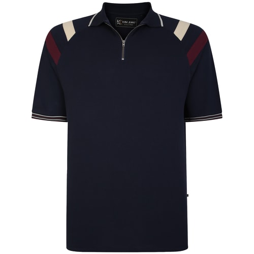 KAM Zip Up Raglan Panel Polo Navy